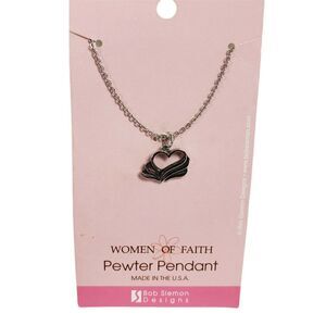 NEW!! Bob Siemon Women of Faith Pewter Pendant Heart Necklace Silver